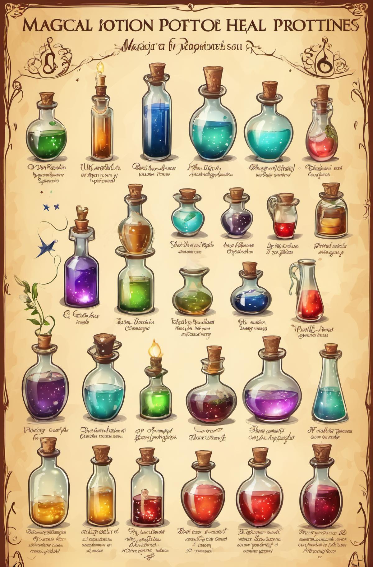 a set of magical potions with magical properties that can be used to heal someone